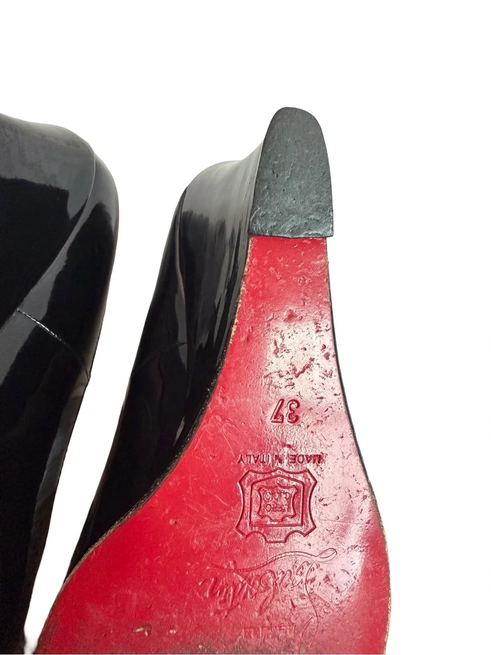 Christian Louboutin Black Patent Leather Round Toe Wedge Pumps Size 6 Women's